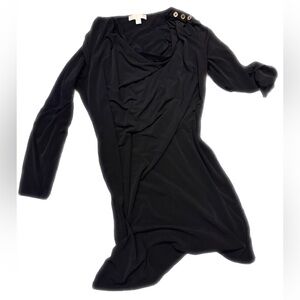 Black Asymmetrical Dress with Button Detail